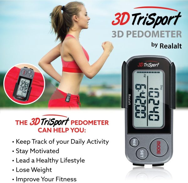 3DTriSport Walking 3D Pedometer with Clip and Strap, Free eBook | 30 Days Memory, Accurate Step Counter, Walking Distance Miles/Km, Calorie Counter - Image 3