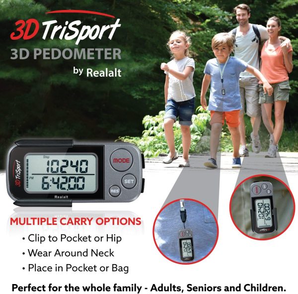 3DTriSport Walking 3D Pedometer with Clip and Strap, Free eBook | 30 Days Memory, Accurate Step Counter, Walking Distance Miles/Km, Calorie Counter - Image 5