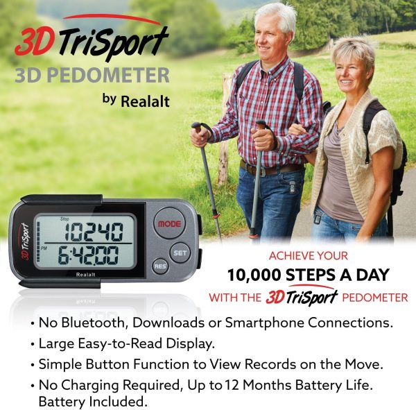 3DTriSport Walking 3D Pedometer with Clip and Strap, Free eBook | 30 Days Memory, Accurate Step Counter, Walking Distance Miles/Km, Calorie Counter - Image 6