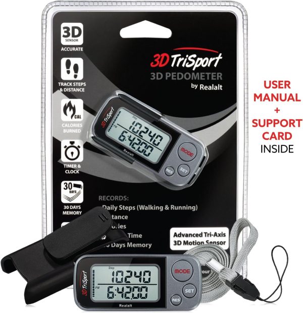 3DTriSport Walking 3D Pedometer with Clip and Strap, Free eBook | 30 Days Memory, Accurate Step Counter, Walking Distance Miles/Km, Calorie Counter - Image 7