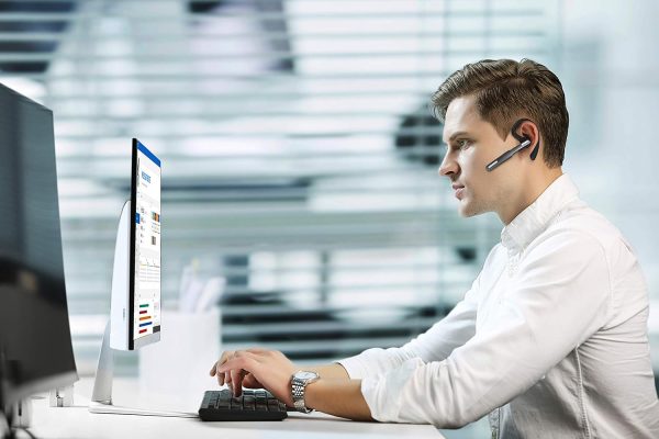 Bluetooth Headset, Wireless Bluetooth Earpiece V5.0 Hands-Free Earphones with Built-in Mic for Driving/Business/Office, Compatible with iPhone and Android (Gray) - Image 2