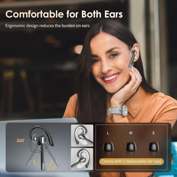 Bluetooth Headset, Wireless Bluetooth Earpiece V5.0 Hands-Free Earphones with Built-in Mic for Driving/Business/Office, Compatible with iPhone and Android (Gray) - Image 6