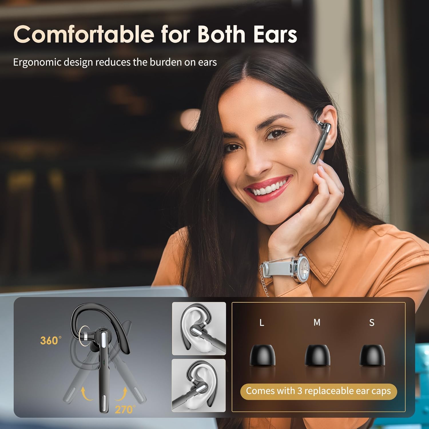 Bluetooth Headset, Wireless Bluetooth Earpiece V5.0 Hands-Free Earphones with Built-in Mic for Driving/Business/Office, Compatible with iPhone and Android (Gray) - Image 6