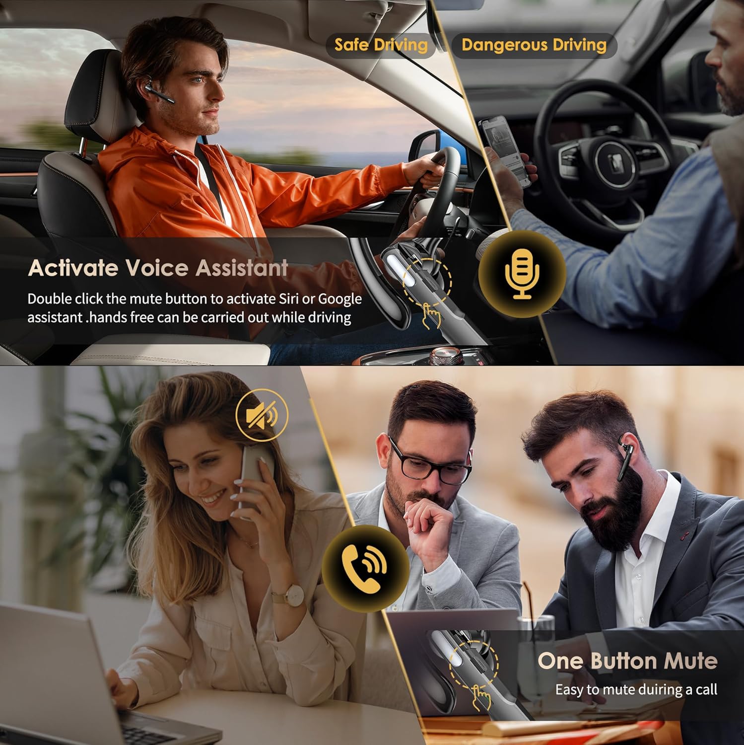 Bluetooth Headset, Wireless Bluetooth Earpiece V5.0 Hands-Free Earphones with Built-in Mic for Driving/Business/Office, Compatible with iPhone and Android (Gray) - Image 7