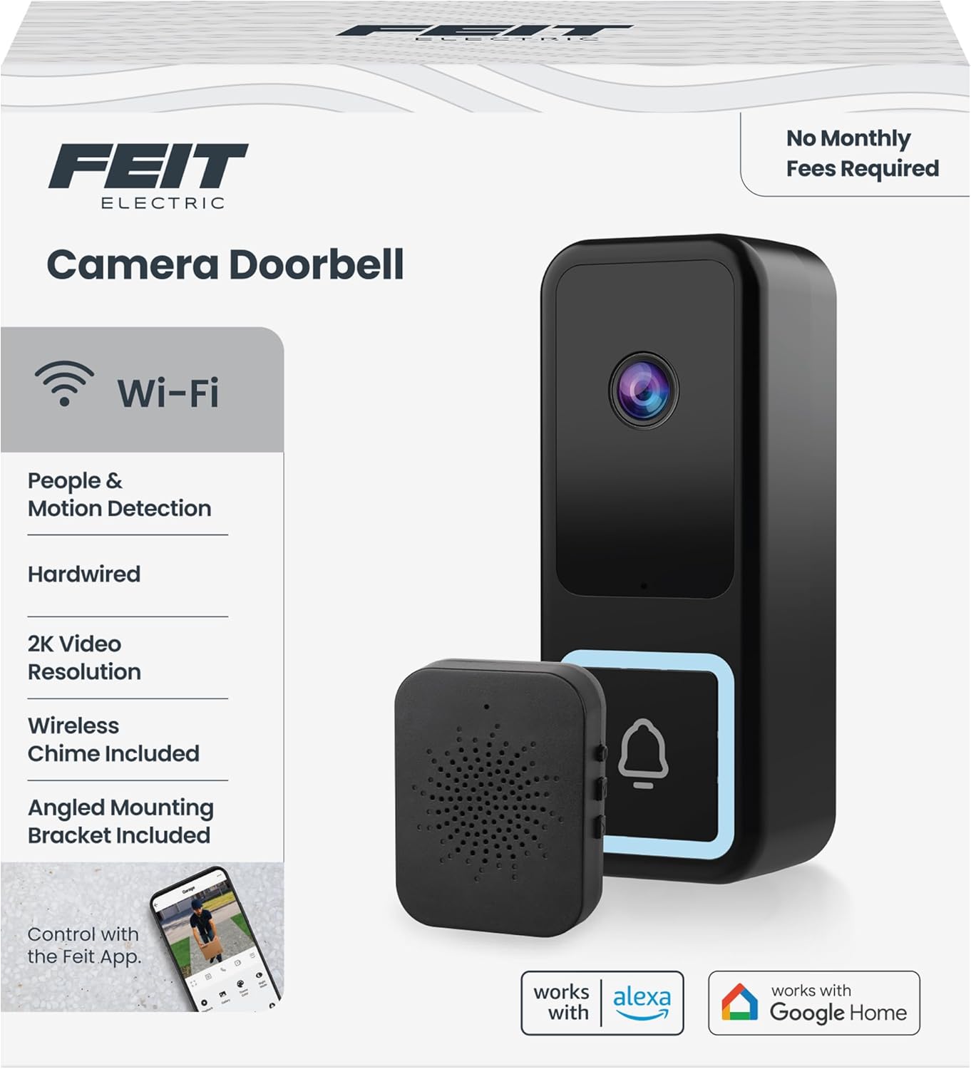 Feit Electric Smart Doorbell Camera, Wired 2K HD Video, Night Vision, Motion Detection, Two-Way Audio, Alexa/Google Assistant Compatible, App Control, Wireless Chime Included, CAM/Door/WiFi/G2 - Image 13