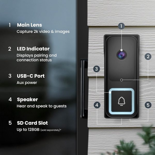 Feit Electric Smart Doorbell Camera, Wired 2K HD Video, Night Vision, Motion Detection, Two-Way Audio, Alexa/Google Assistant Compatible, App Control, Wireless Chime Included, CAM/Door/WiFi/G2 - Image 6