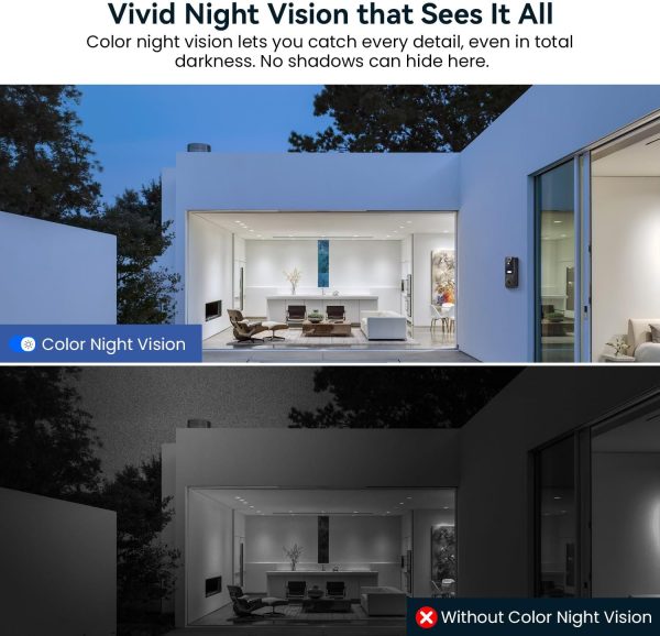 Smart Video Doorbell Camera, Wireless Indoor/Outdoor Surveillance Cam, AI Human Detection, Live View, Included Chime, 2-Way Audio, Night Vision, Cloud Storage Sold Separately, 2.4G WiFi - Image 6