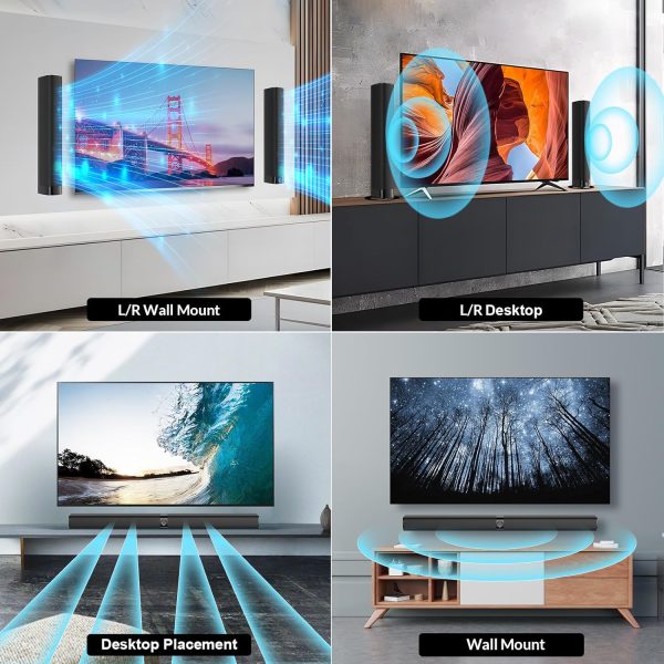 Sound Bar for Smart TV, Soundbar with Bluetooth/ARC/Opt/AUX Connect, Auto Volume Boost, 3 Equalizer Modes, 2 in 1 Detachable Soundbar for TV/PC/Gaming/Projectors - Image 2