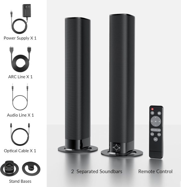Sound Bar for Smart TV, Soundbar with Bluetooth/ARC/Opt/AUX Connect, Auto Volume Boost, 3 Equalizer Modes, 2 in 1 Detachable Soundbar for TV/PC/Gaming/Projectors - Image 7