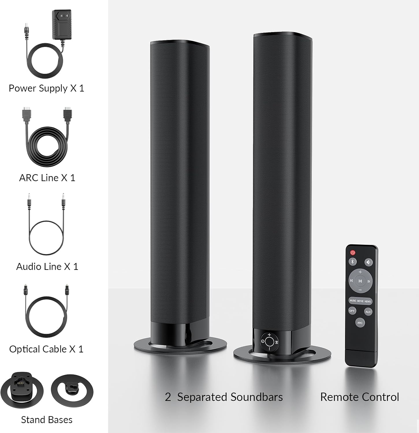 Sound Bar for Smart TV, Soundbar with Bluetooth/ARC/Opt/AUX Connect, Auto Volume Boost, 3 Equalizer Modes, 2 in 1 Detachable Soundbar for TV/PC/Gaming/Projectors - Image 7