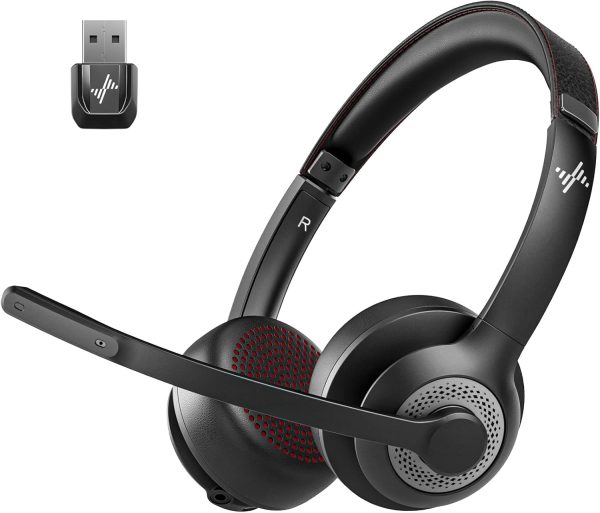 Wireless Headset with AI Noise Cancelling Microphone Bluetooth Headset - Bluetooth V5.2 Headphones with USB Dongle & Mic Mute for Computer/Laptop/PC/iPhone/Android/Cell Phones (Bluetooth+USB Dongle)