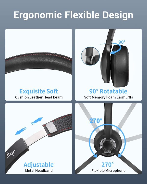 Wireless Headset with AI Noise Cancelling Microphone Bluetooth Headset - Bluetooth V5.2 Headphones with USB Dongle & Mic Mute for Computer/Laptop/PC/iPhone/Android/Cell Phones (Bluetooth+USB Dongle) - Image 6